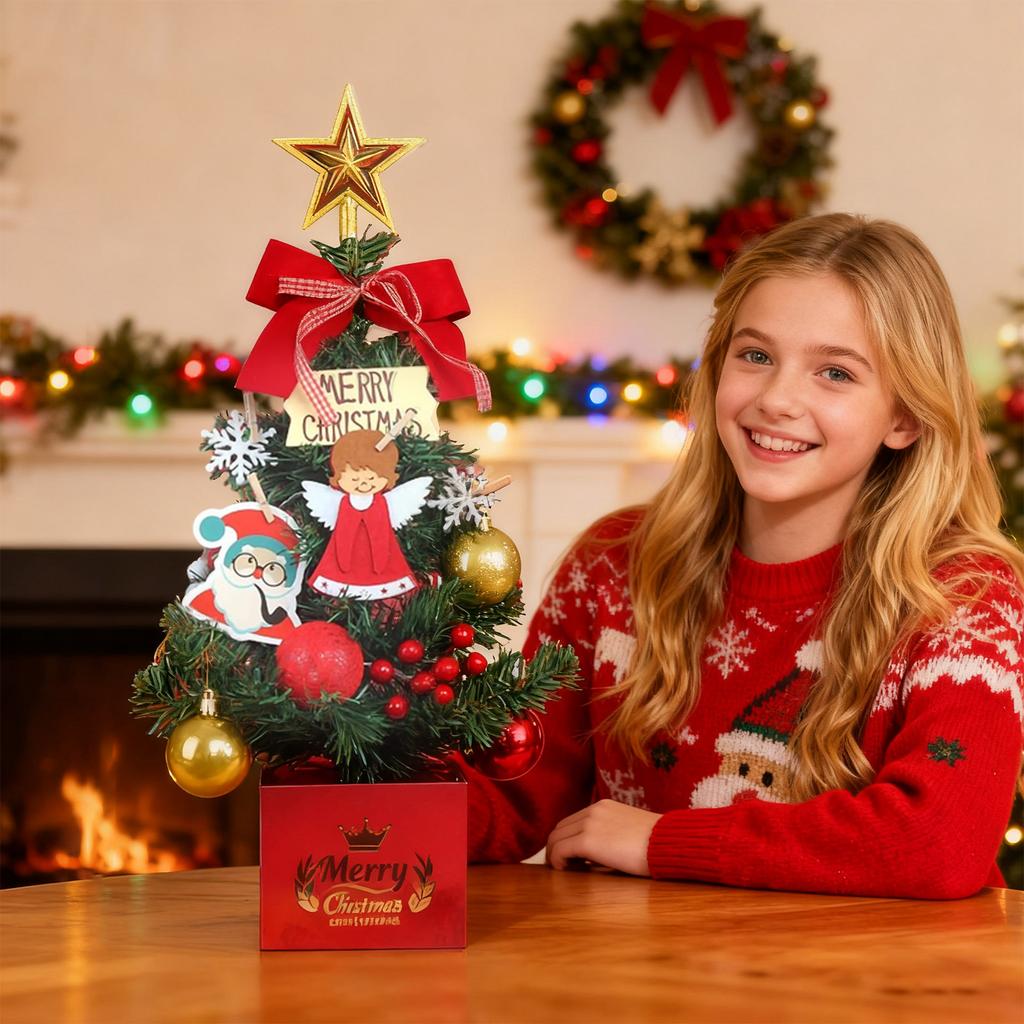 PVC Desktop Christmas Tree With String Lights (batteries Not Included), Exquisite Artificial Decoration, Suitable For Both Indoor And Outdoor Use.