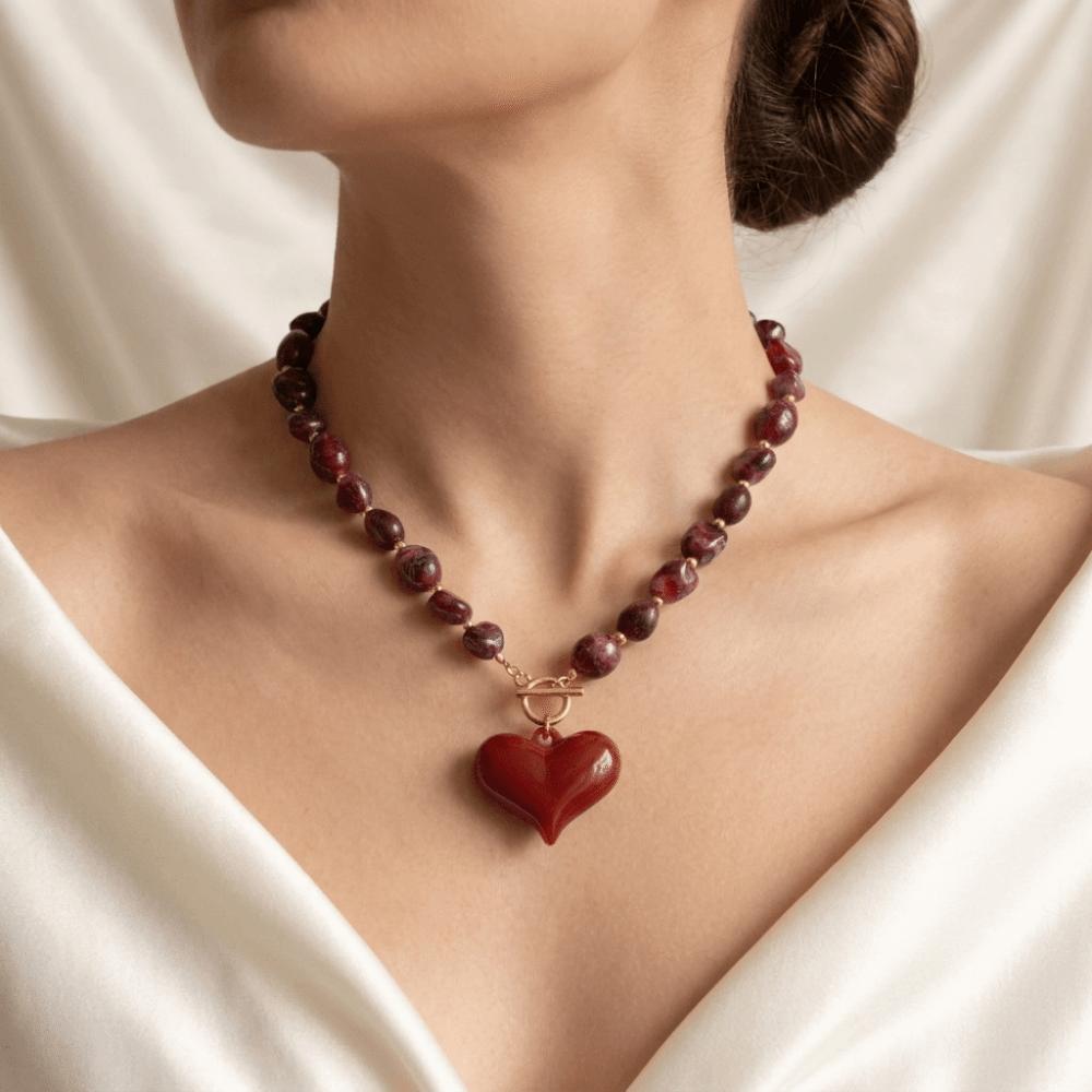 Colorful Statement Necklace Large Heart Pendant Chain Necklace Holiday