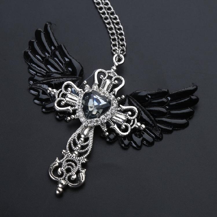 European and American Street Blue Gem Angel Crossed Clavicle Chain Necklace