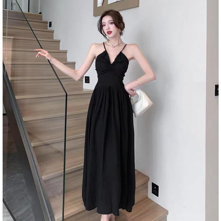 

Французское платье на бретелях для женщин Летом Новый стиль Приталенное Без спинки Миди А-силуэта Цветочная юбка XL