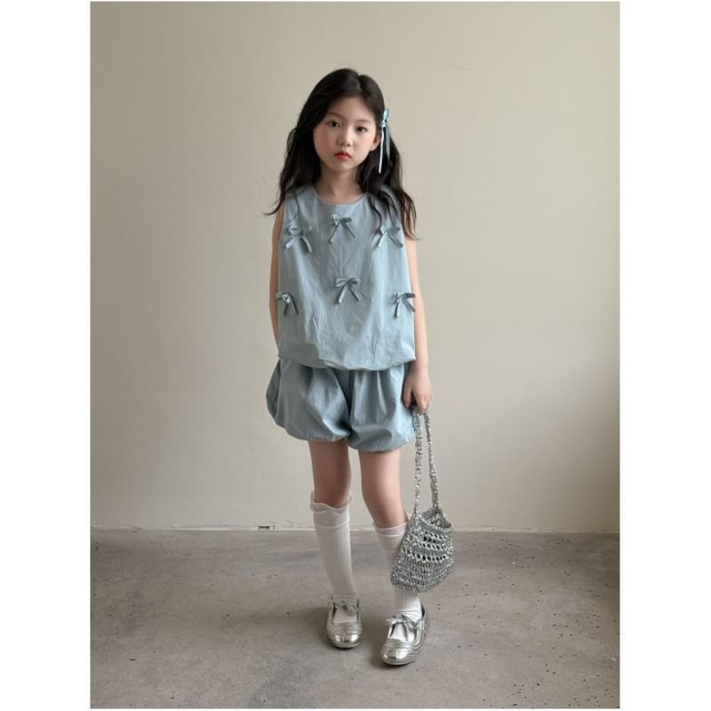 Girls Summer Bowknot Set Camisole Vest + Pod Pants Design Cute Two Piece Set