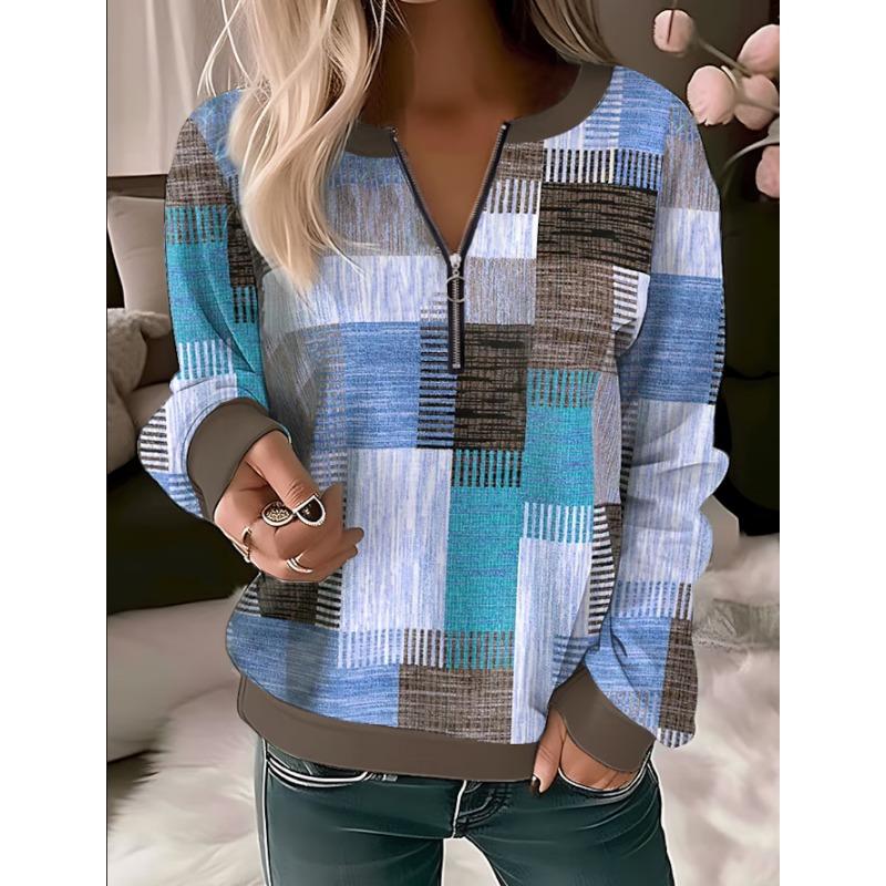 HNXC Women's Fashion Casual Autumn Winter Long Sleeve Zip Collar Blouses & Shirts