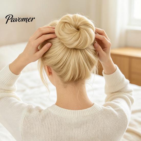 Natural Looking Bun Extension Women Hairpiece with Hair Tie, Straight Instant Volume Extension, Synthetic Updo Chignon Ponytail Scrunchies Scrunchie