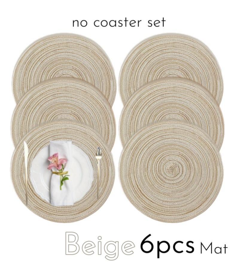 1/12pcs Round Braided Placemats 15inch Washable Table Mat with Heat Insulation Coaster for Dinner Gathering Party Kitchen-Table