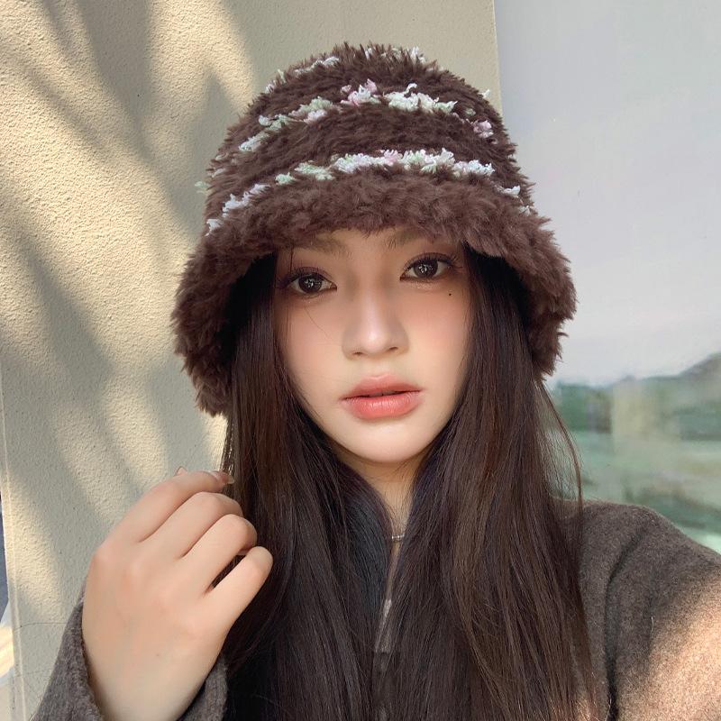 Plush Fisherman Hat for Women In Autumn and Winter Woolen Hat Warm Ear Protection Face Small Big Head Circumference Bucket Hat New