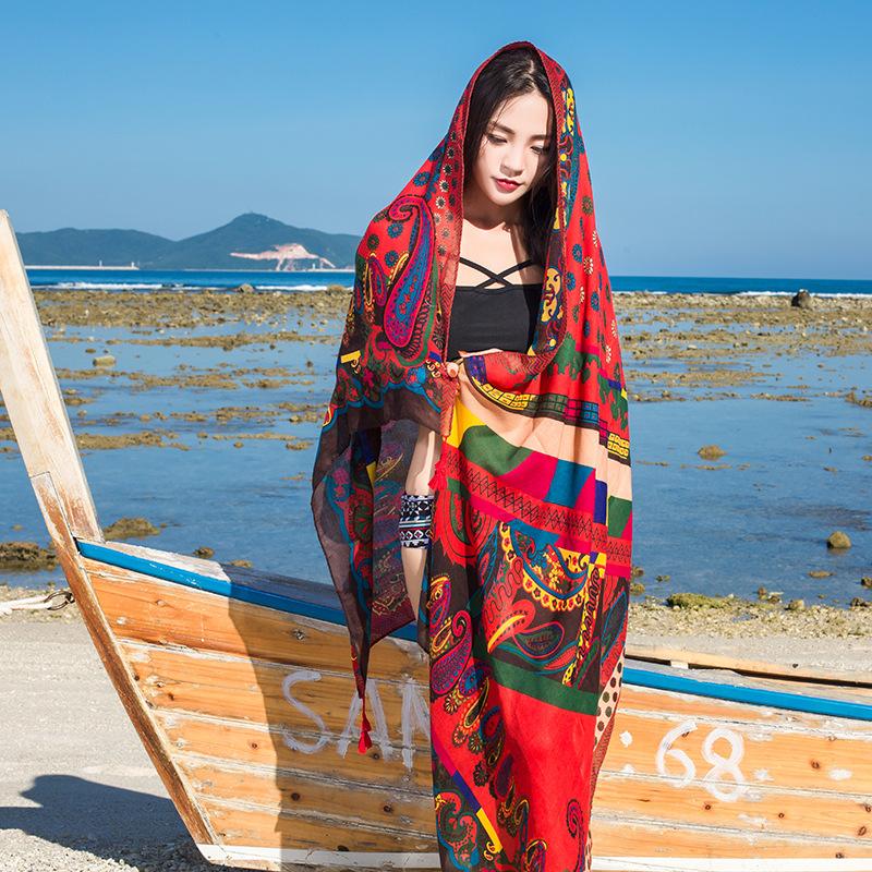 180*90cm Écharpes de Voyage Plage Crème Solaire pour Femmes Bikini Grand Paréo Écharpe Wrap Maillot de Bain Brésilien Cache-Maillots Châles