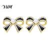 Sophisticated Gift for Her 1 Pair Sparkly Rhinestone Bow Knot Stud Earrings Women, Faux Pearl Dainty Jewelry Ribbon Earrings, Statement Cubic Zirconia
