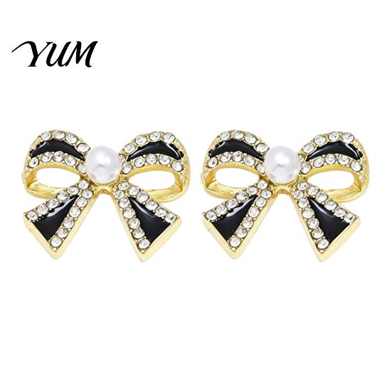 Sophisticated Gift for Her 1 Pair Sparkly Rhinestone Bow Knot Stud Earrings Women, Faux Pearl Dainty Jewelry Ribbon Earrings, Statement Cubic Zirconia