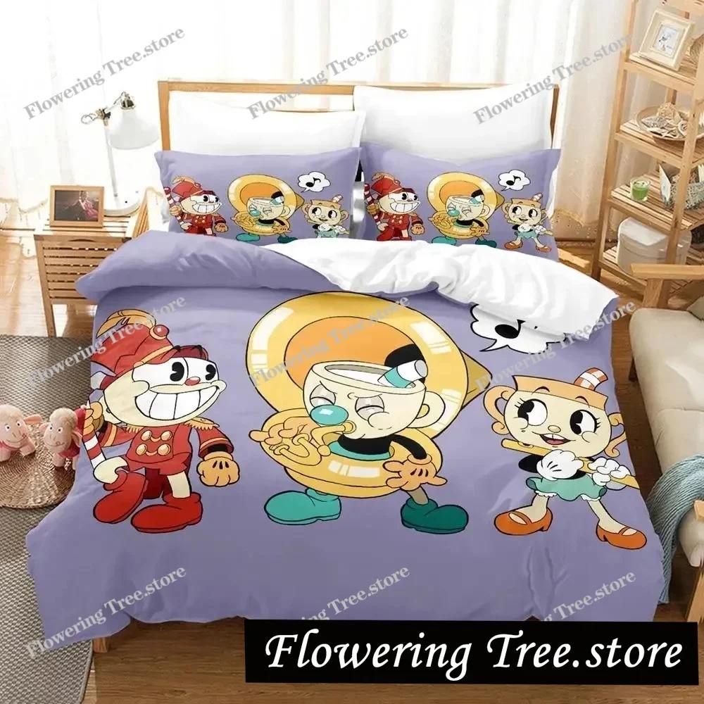 Cartoon Mugman Cuphead Bedding Set Duvet Cover Bed Set Quilt Cover Pillowcase Comforter king Queen Size Boys Adult Bedding Set