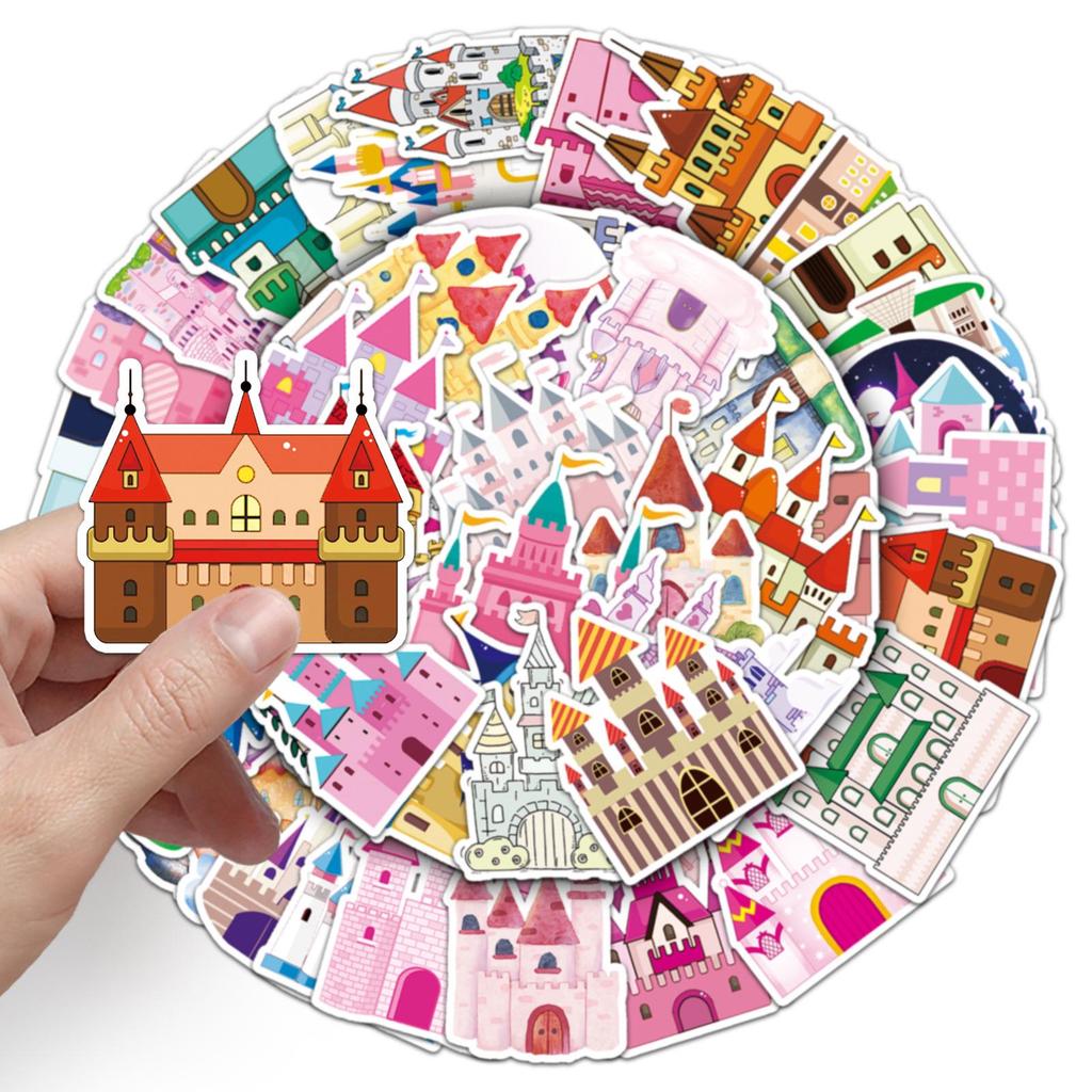 50 Castle & Travel Stickers: Trendy, Waterproof, Decorative for Laptops & Suitcases