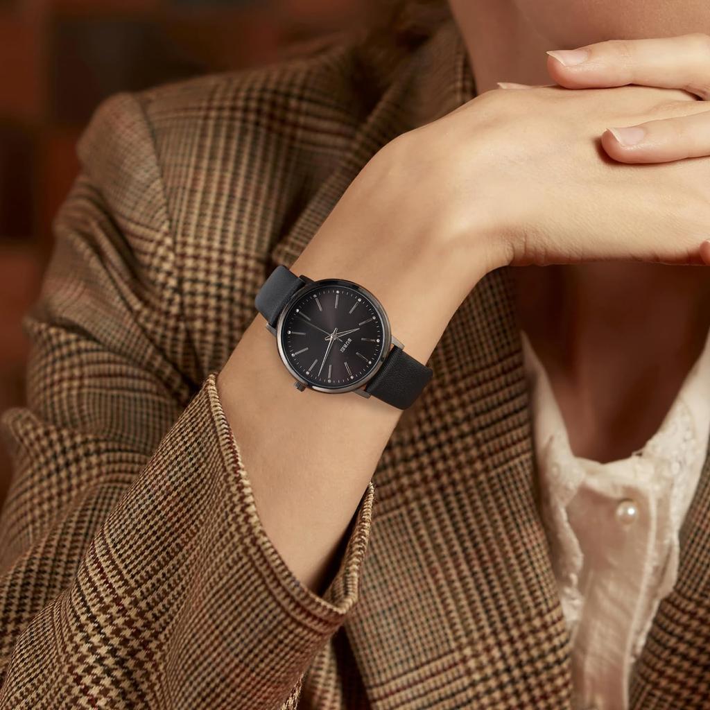 BUREI Women's Watch Analog Quartz Waterproof Fashion Leather Strap Casual Lightweight Stylish Gift (black)
