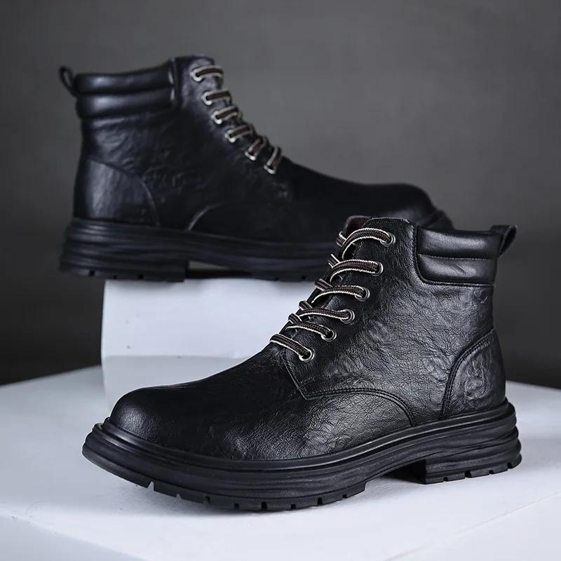 Men's Boots Trend Derby Shoes Men's Thick Soled Knight Boots Men Ankle Boots High Top Shoes Mens Moto Shoes Botas Hombre