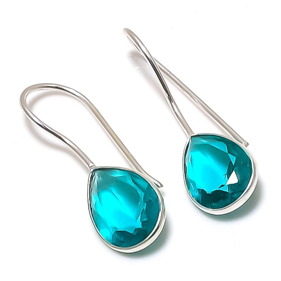 Natural Blue Tourmaline Gemstone 925 Sterling Silver Jewelry Earring 1.26 ETC-14079