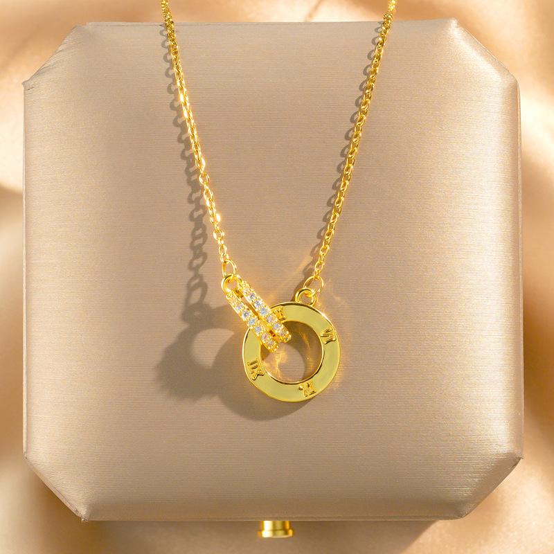 

Golden Pearl Double Row Diamond Roman Double Loop Necklace for Women Delicate Minimalist Choker Jewelry