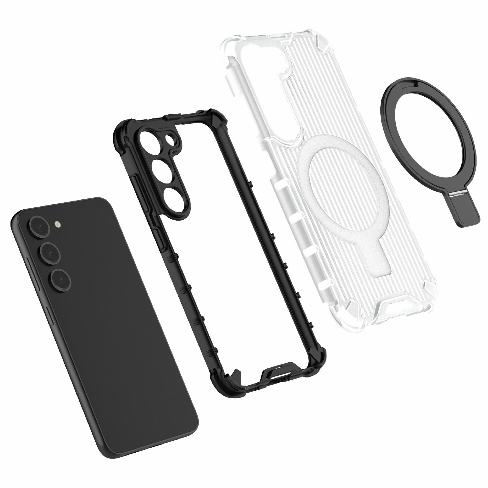 

For Samsung Galaxy S23 Case PC+TPU Phone Shell Ring Kickstand Cover Compatible with MagSafe Purple