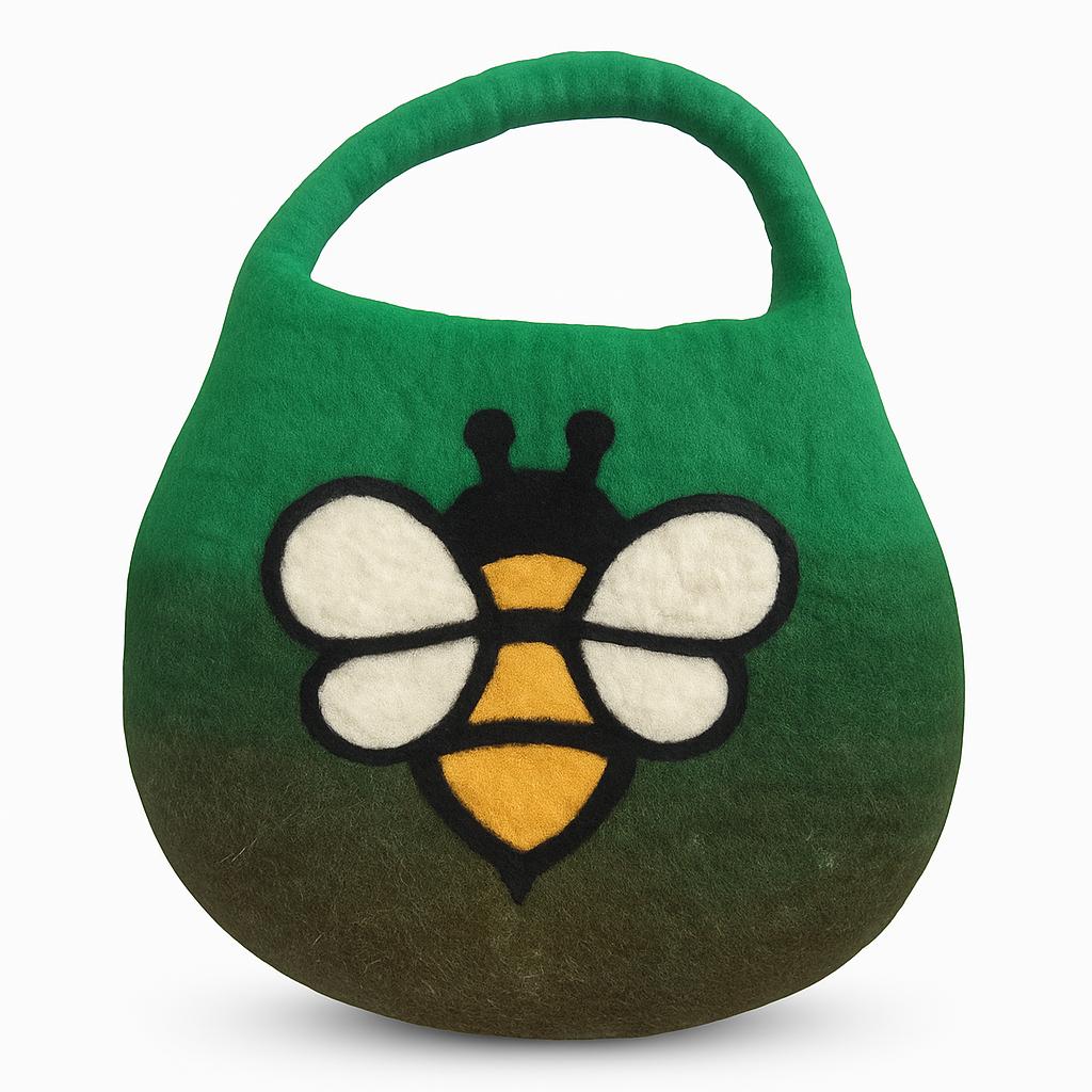 Water Felted Bee Bag – One Handle with Magnet – Garden Greens