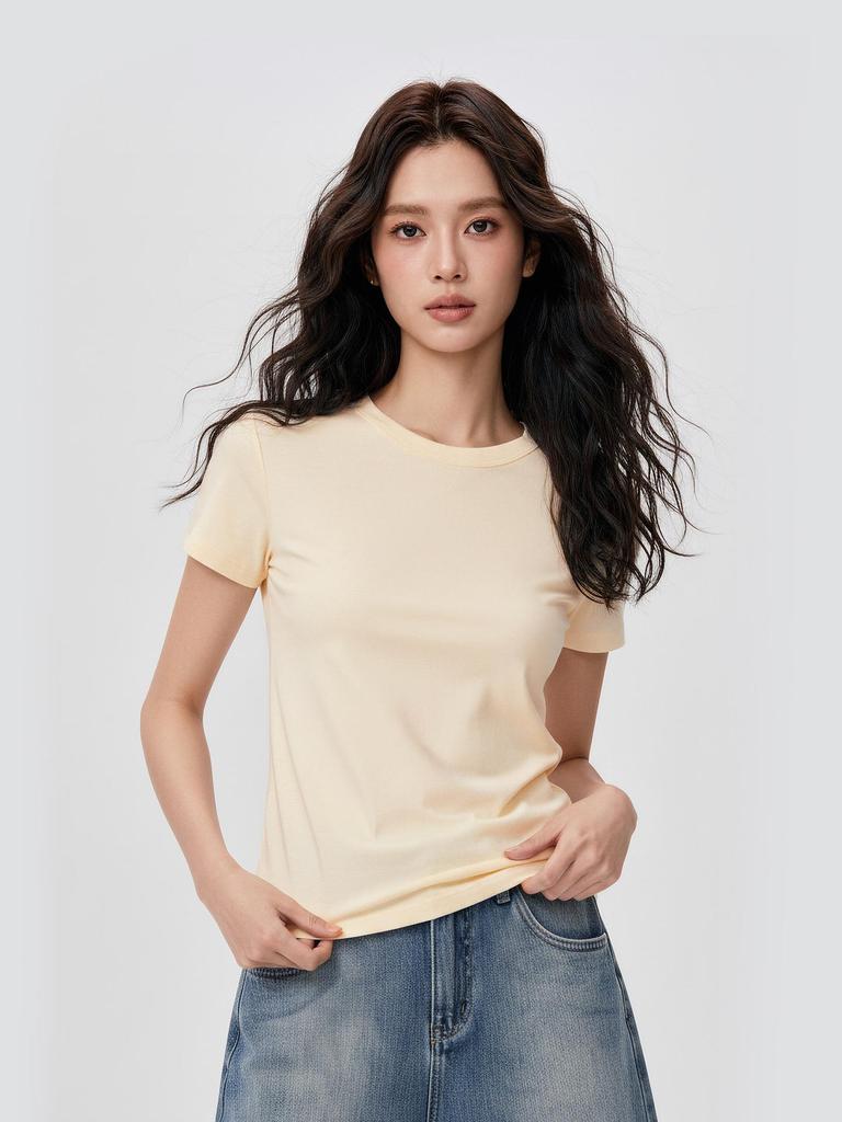 Women's Spicy Girl Cropped Slim-Fit T-Shirt with Short Sleeves & Round Neck