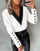 Women's Long Sleeve Blouse V Neck Elegant Solid Color Button Satin Casual Office Shirt Top