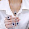 2023 Autumn Fashion Elegant Blue Zirconia Lace Adjustable Ring/Necklace/Earrings Women's Jewelry Set Engagement Wedding Gifts