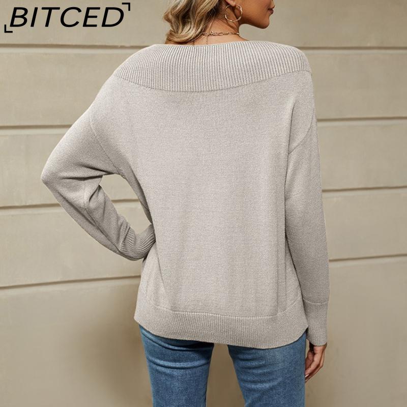 BITCED Solid Color Women's Pullover Sweater Comfortable Casual Long-Sleeve Knit Base Layer for Fall/Winter