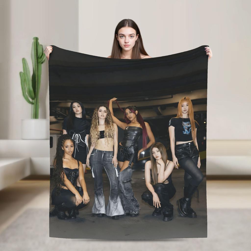 Katseye Kpop Flannel Blankets Winter Soft Durable Bedding Throws for Children Outdoor Graphic Bedspread Sofa Bed Cover