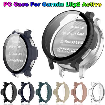 PC Pulksteņa Korpuss + Stikla Plēve Priekš Garmin Lily 2 Active Ekrāna Aizsarga Vāciņš Ar Rūdīta Stikla Rāmi Priekš Garmin Lily2 Active
