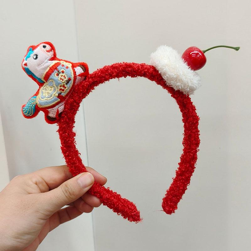 Red Zodiac Horse Headband - Cute Cartoon Accessory for Women and Children (Autumn/Winter Collection)