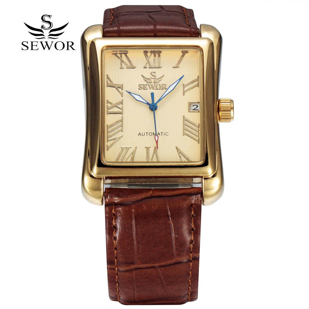 SEWOR Montres de Luxe pour Hommes Montres Rectangulaires Mode Hommes Or Automatique Mécanique Montres Hommes Homme Montres relogio masculino