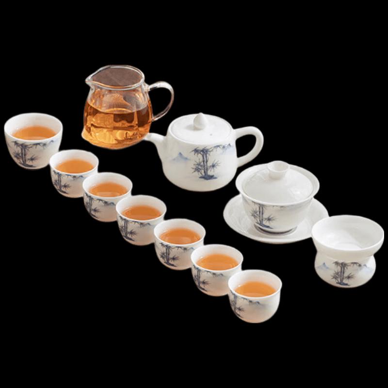 Gold-Inlaid Jade Kung Fu Tea Set - Bamboo Style
