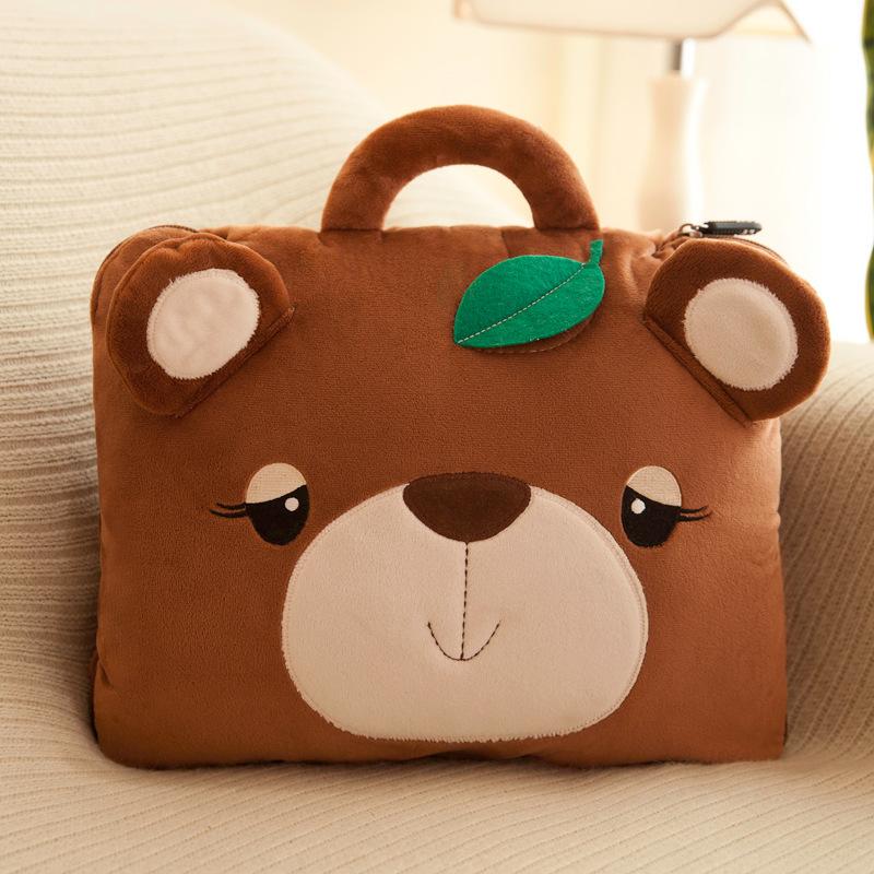 2-in-1 Pillow Blanket Office Nap Mat Multi-functional Cartoon Air-conditioner Cover Car Use Flannel Blanket Chair Cushion