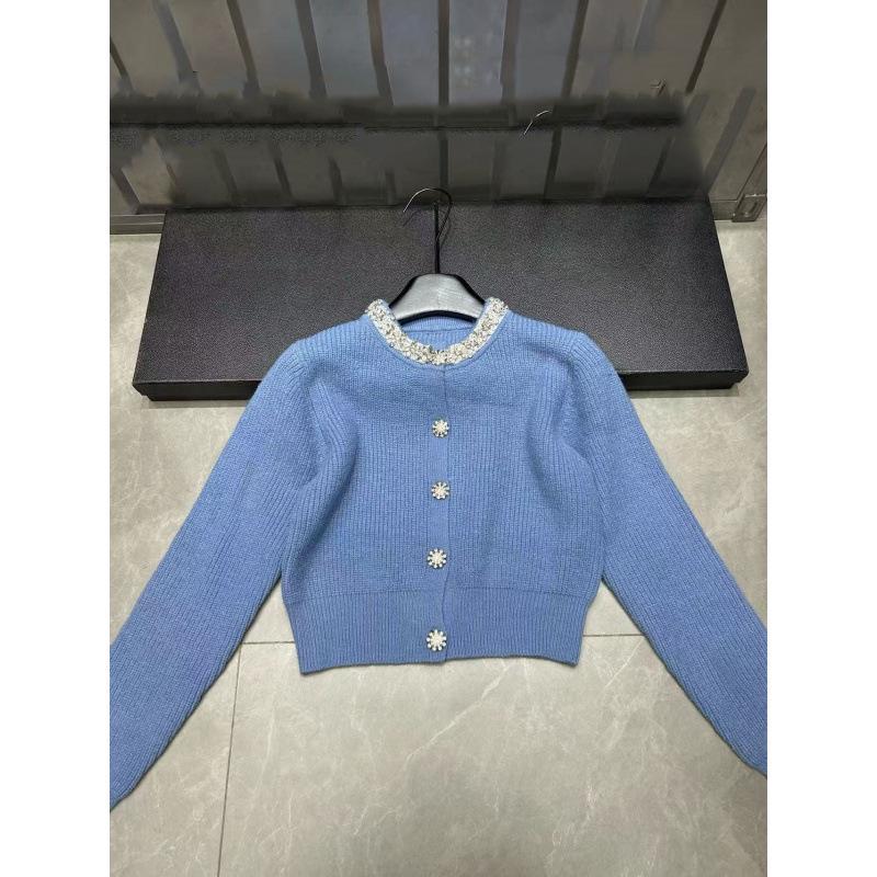 Xiangjia 2025 Autumn/Winter Rhinestone Collar Cardigan: Versatile Single-Breasted Knit Short Top