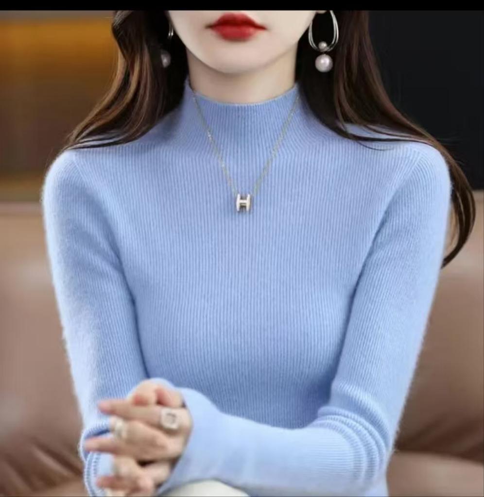 Cashmere Sweater Women's Half High Neck Base Sweater Autumn and Winter Slim Fit Knit Inner Top Solid Color Thickened