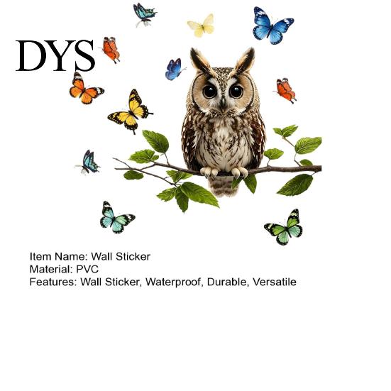 Natural Forest Theme Wall Decor Owl Butterfly Sticker, Animal Illustration Decorative Decals, Pastoral Style Mural Waterproof Removable Stickers, for