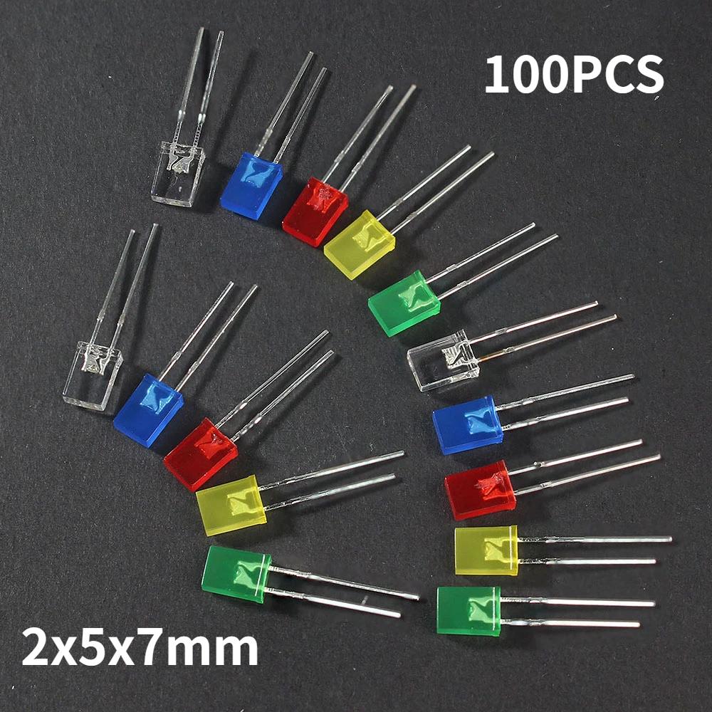 100 STÜCKE Quadratische Leuchtende LED Diode 2X5X7mm LED Diode 2*5*7mm Rot Gelb Grün Blau Weiß Dioden für DIY Elektronik-Kit