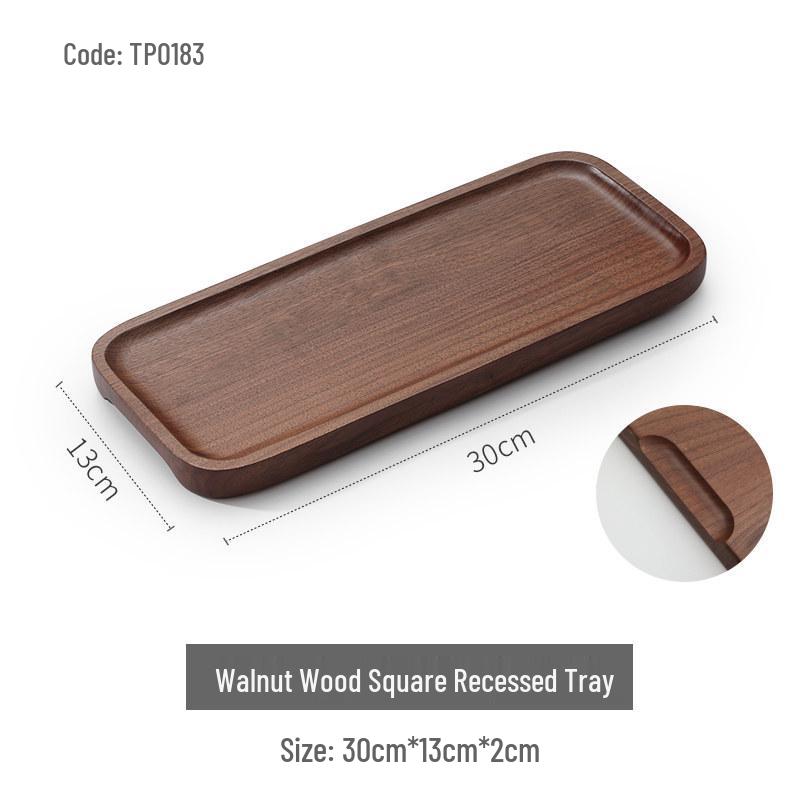 Luxury Black Walnut Tray: Rectangular Solid Wood for Home, Tea, & Water Cups, with Round Plate