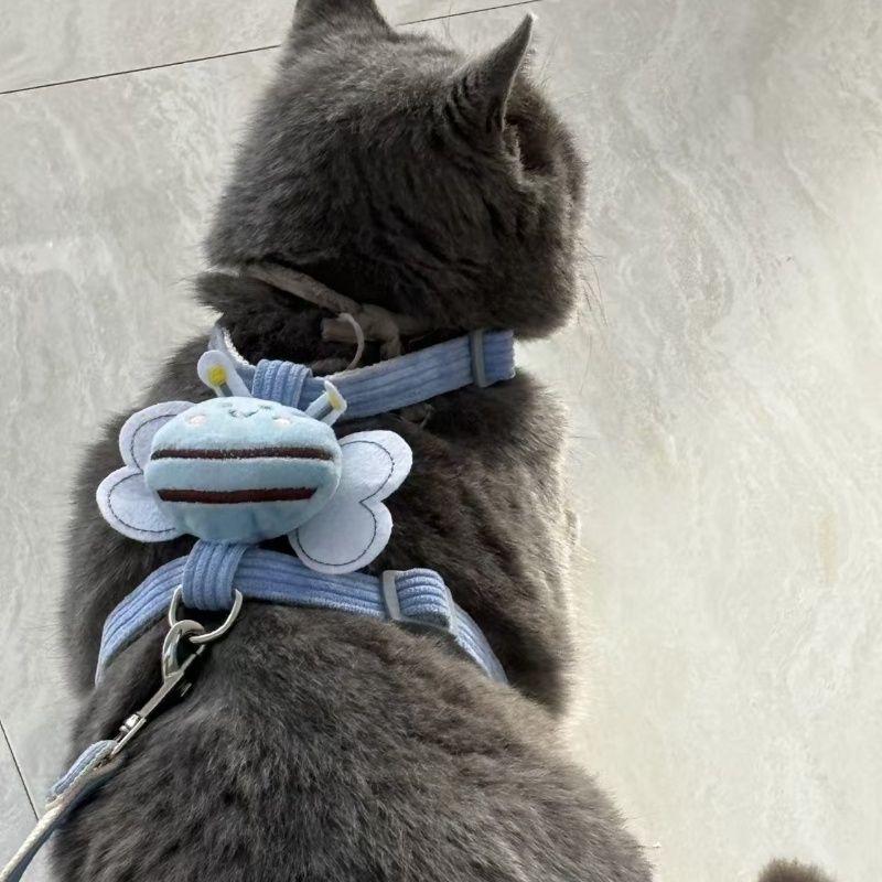 Cartoon Bee Shape Outdoor Cat Carrier Leash Set Adjustable Small Dog Carrier Walking Anti-Lost Leash Pet Products
