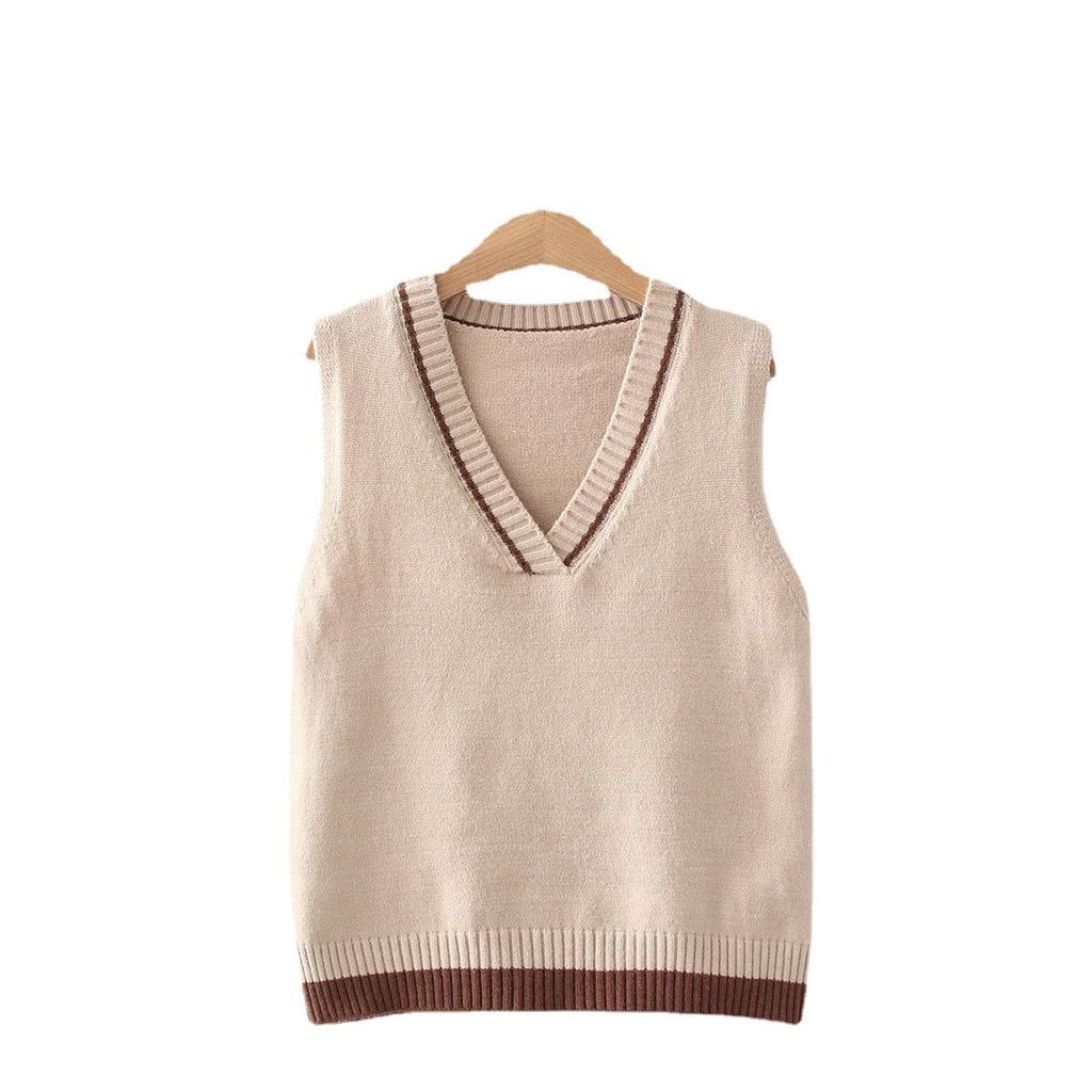 Women's Retro V-Neck Sweater Vest & Plaid Shirt Two-Piece Set - Autumn Winter Color Block Knit Cardigan Japanese Style Fashion