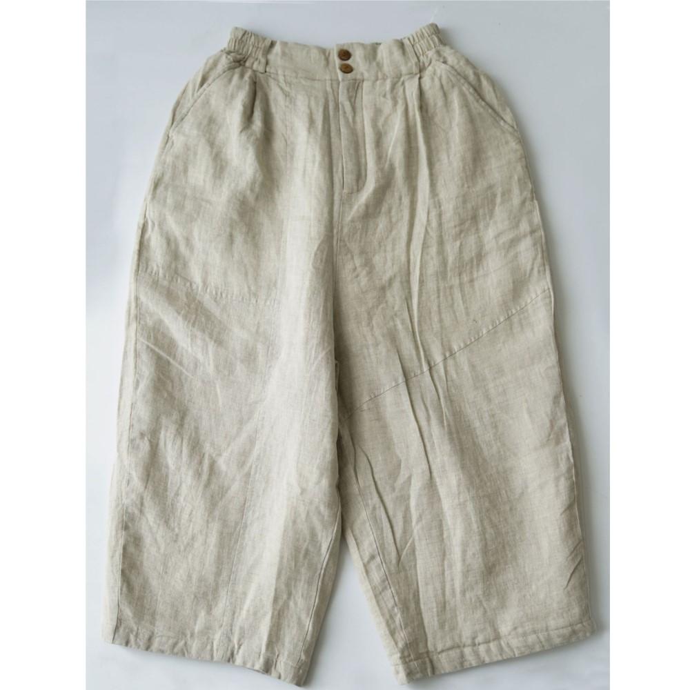 

Johnature Women Vintage Winter Thick Pants Solid Color Patchwork Pockets Loose Trousers Warm Female Pants One Size бежевий