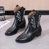 Boots for Women's  Spring Autumn New European American Knight Boots Thick Heel Embroidered Feet Short Boots Luxury Boot
