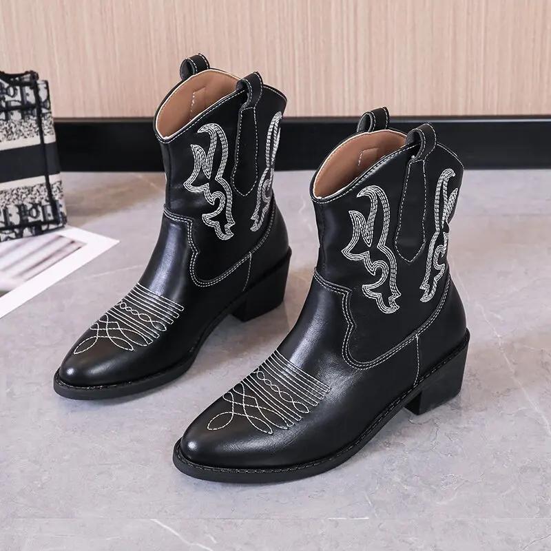 Boots for Women's  Spring Autumn New European American Knight Boots Thick Heel Embroidered Feet Short Boots Luxury Boot