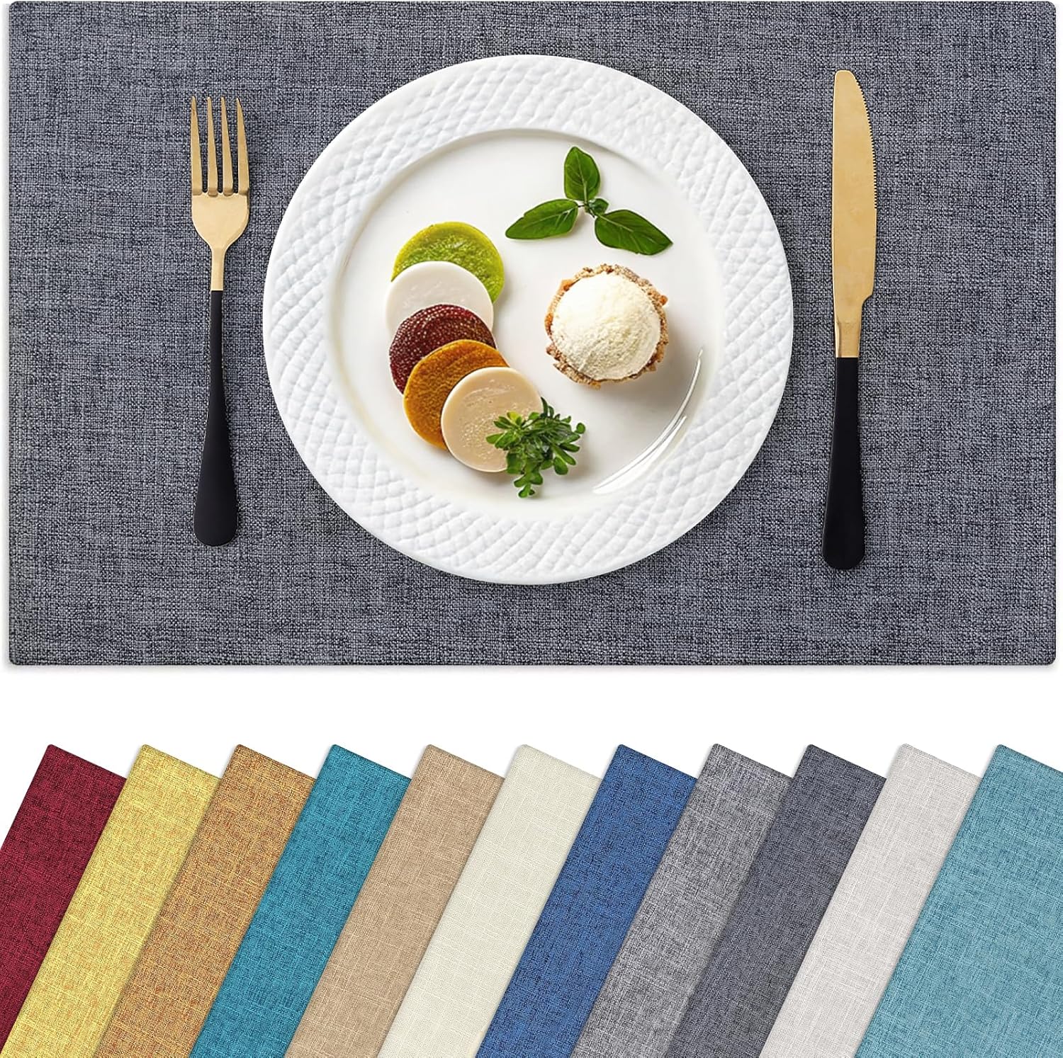 

Set of 6 Placemats, Heat Resistant and Washable Cotton and Linen Blend Placemats, Easy-to-Clean Placemats, 13 x 19 Placemats Set of 4 темно серый