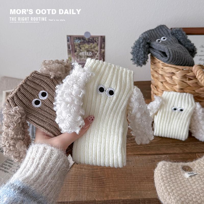 Süße Rüschen-Welpenohren-Beinwärmer im koreanischen Stil für Mädchen - Herbst/Winter Mittelschritt-Stricksocken
