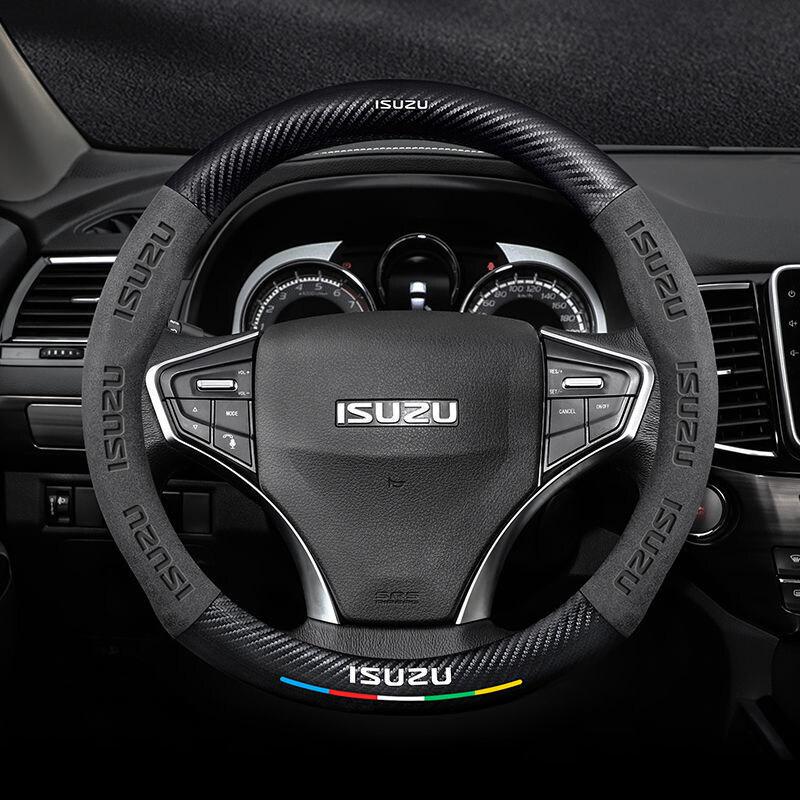 Suede Carbon Fiber Anti-slip Car Steering Wheel Cover with Metal  for ISUZU D-MAX V-CROSS Mu-X TAGA  Car Accessories