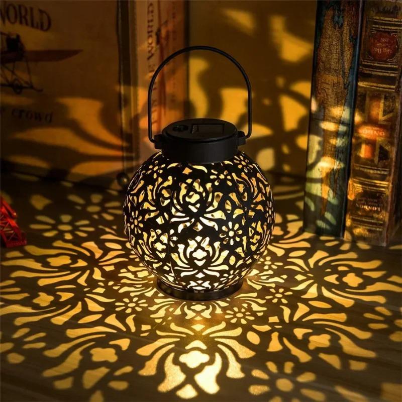 Solar Lights Outdoor Waterproof Decor Lamp Hollow Pattern Design Courtyard Garden Corridor Hanging Ornaments Warm  Atmosphere