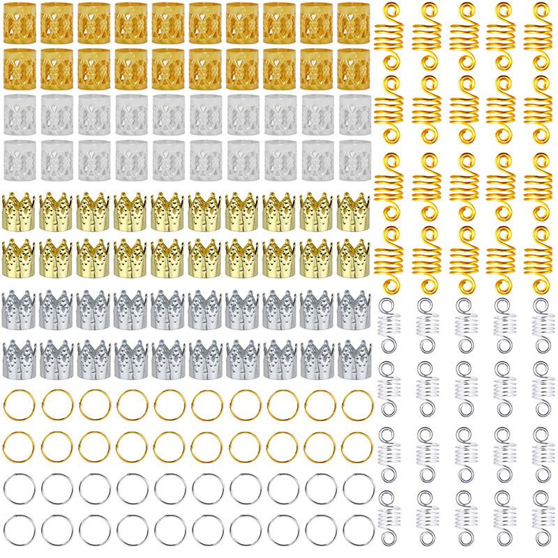10/20/50/60/100Pcs Metal African Hair Rings Beads Cuffs Tubes Charms Dreadlock Rings clips braid spiral braid hair extension