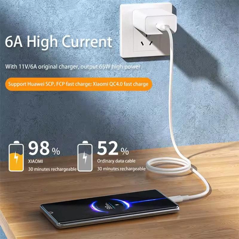 6A Super Fast Charging Type-C USB Cable for Huawei Honor Xiaomi Redmi OPPO VIVO Realme iQOO Android USB-C Quick Charger Cable 2m