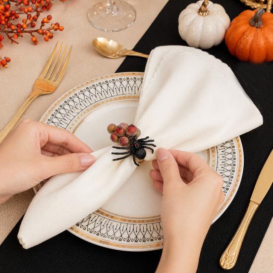 Halloween Napkin Ring Pumpkin Eyeball Spider Skull Napkin Holder for Dinner Table
