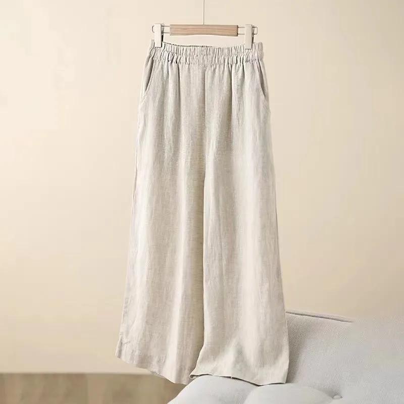 Women S High Waist Loose Plus Size Wide Leg Capri Pants Vintage Casual M