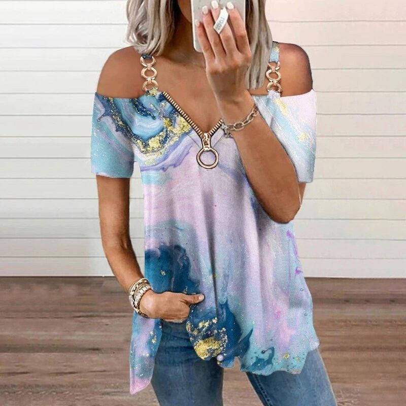 

Sexy Low Cut Zipper off Shoulder T-shirt Sexy Low Cut Zipper off Shoulder T-shirt Figure 5 3XL