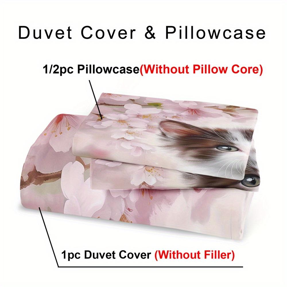 Cat Bedding Set Animal Duvet Cover Set Cartoon Comforter Cover Bedroom Decor Guest Room 2/3Pcs 2D Pink Flat Printing